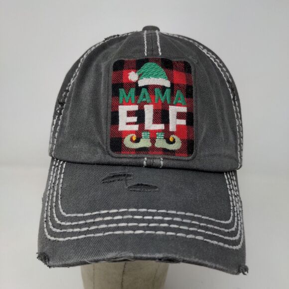 KBethods Women's Christmas Hat Gray Mama Elf Embroidered Distressed - Picture 3 of 13
